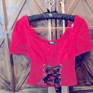 Hot Topic Thorn & Fable Red Lace Top